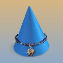 Load image into Gallery viewer, Amethyst Bead Bracelet With Sterling Silver Floral Charm & Metal Accents Vintage