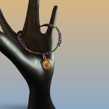 Load image into Gallery viewer, Amethyst Bead Bracelet With Sterling Silver Floral Charm & Metal Accents Vintage