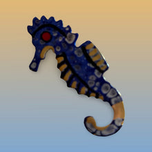 Load image into Gallery viewer, West Germany Seahorse Figurine Ornament With Blue Gold Finish Statement Vintage