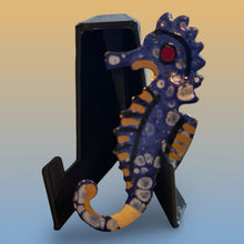 Load image into Gallery viewer, West Germany Seahorse Figurine Ornament With Blue Gold Finish Statement Vintage