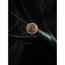 Load image into Gallery viewer, Joan Boyce Goldtone Oval Cocktail Ring With Rhinestone Accents & Openwork Design