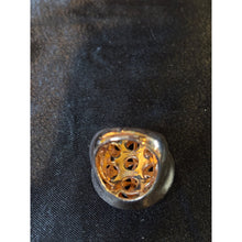 Load image into Gallery viewer, Joan Boyce Goldtone Oval Cocktail Ring With Rhinestone Accents & Openwork Design