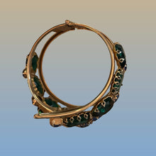 Load image into Gallery viewer, Gold Tone Hinged Bangle Green Blue Rhinestone Art Deco Statement Bracelet Vintage