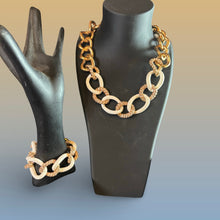 Load image into Gallery viewer, Joan Boyce Gold & White Enamel Rhinestone Chain Necklace & Bracelet Jewelry Set