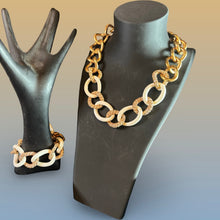 Load image into Gallery viewer, Joan Boyce Gold & White Enamel Rhinestone Chain Necklace & Bracelet Jewelry Set