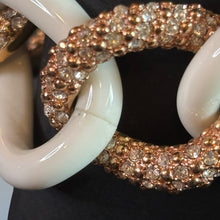 Load image into Gallery viewer, Joan Boyce Gold & White Enamel Rhinestone Chain Necklace & Bracelet Jewelry Set