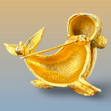 Load image into Gallery viewer, Jomaz ? Gold Tone Walrus Brooch Faux Tusks Black Enamel Figural Pin Vintage Gift