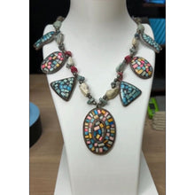 Load image into Gallery viewer, Southwestern Style Mosaic Necklace Geometric Shapes Natural Stone Statement Gift