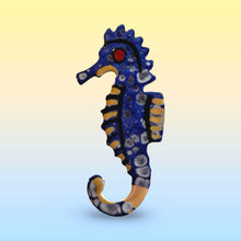 Load image into Gallery viewer, West Germany Seahorse Figurine Ornament With Blue Gold Finish Statement Vintage
