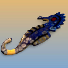 Load image into Gallery viewer, West Germany Seahorse Figurine Ornament With Blue Gold Finish Statement Vintage
