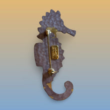 Load image into Gallery viewer, West Germany Seahorse Figurine Ornament With Blue Gold Finish Statement Vintage
