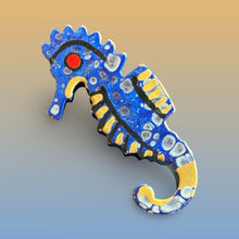 Load image into Gallery viewer, West Germany Seahorse Figurine Ornament With Blue Gold Finish Statement Vintage
