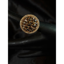 Load image into Gallery viewer, Joan Boyce Goldtone Oval Cocktail Ring With Rhinestone Accents &amp; Openwork Design
