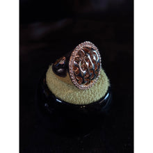 Load image into Gallery viewer, Joan Boyce Goldtone Oval Cocktail Ring With Rhinestone Accents &amp; Openwork Design
