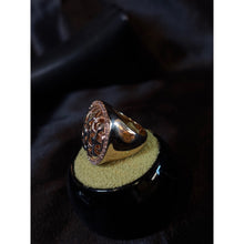 Load image into Gallery viewer, Joan Boyce Goldtone Oval Cocktail Ring With Rhinestone Accents &amp; Openwork Design
