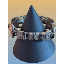 Load image into Gallery viewer, Silver Tone Gold Symbol Black Gemstone Adjustable Statement Bracelet Vintage
