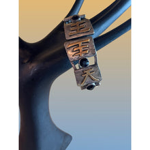 Load image into Gallery viewer, Silver Tone Gold Symbol Black Gemstone Adjustable Statement Bracelet Vintage
