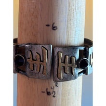 Load image into Gallery viewer, Silver Tone Gold Symbol Black Gemstone Adjustable Statement Bracelet Vintage
