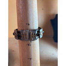 Load image into Gallery viewer, Silver Tone Gold Symbol Black Gemstone Adjustable Statement Bracelet Vintage
