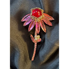 Load image into Gallery viewer, Gorgeous Pink Pedal Flower with Aurora Borealis Rhinestone and Red Center Brooch
