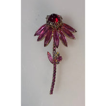 Load image into Gallery viewer, Gorgeous Pink Pedal Flower with Aurora Borealis Rhinestone and Red Center Brooch
