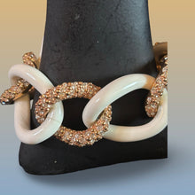 Load image into Gallery viewer, Joan Boyce Gold &amp; White Enamel Rhinestone Chain Necklace &amp; Bracelet Jewelry Set

