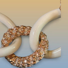 Load image into Gallery viewer, Joan Boyce Gold &amp; White Enamel Rhinestone Chain Necklace &amp; Bracelet Jewelry Set
