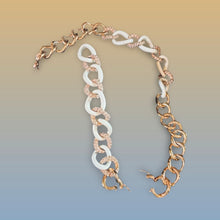 Load image into Gallery viewer, Joan Boyce Gold &amp; White Enamel Rhinestone Chain Necklace &amp; Bracelet Jewelry Set
