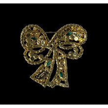 Load image into Gallery viewer, Kenneth Lane Green and Clear Rhinestone Bow Ribbon Brooch
