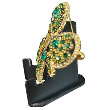 Load image into Gallery viewer, Kenneth Lane Green and Clear Rhinestone Bow Ribbon Brooch

