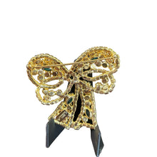 Load image into Gallery viewer, Kenneth Lane Green and Clear Rhinestone Bow Ribbon Brooch
