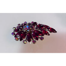 Load image into Gallery viewer, Red Rhinestone Flower Brooch Crystal Statement Gold-Tone Base Jewelry Vintage
