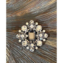 Load image into Gallery viewer, Juliana D&amp;E Delizza Elster Clear &amp; Smoky Rhinestone Brooch Emerald Cut Statement
