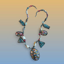 Load image into Gallery viewer, Southwestern Style Mosaic Necklace Geometric Shapes Natural Stone Statement Gift
