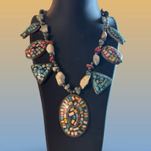 Load image into Gallery viewer, Southwestern Style Mosaic Necklace Geometric Shapes Natural Stone Statement Gift
