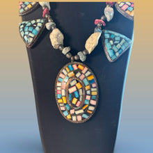 Load image into Gallery viewer, Southwestern Style Mosaic Necklace Geometric Shapes Natural Stone Statement Gift
